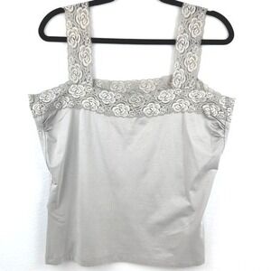 Juliana Collezione Silver Silk Blend Lace Trim Camisole Tank Top Rose Grey L